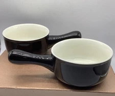 Sweese French Onion Crocks, Black Ceramic Soup Bowls w/Handle, 15 oz., Set 2