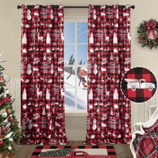 Christmas Curtains for Living Room 2 Panels Set 84 Inch Length,Red White Snow...