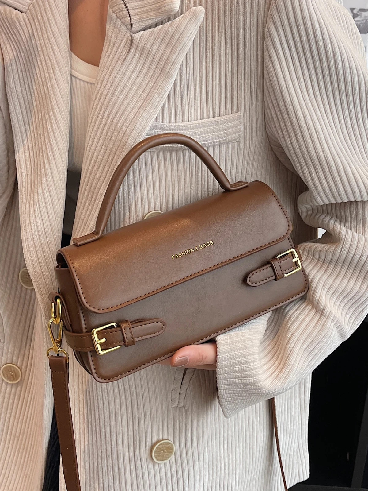 Women's PU Leather Solid Color Retro Crossbody Handbag Business Casual Work Purs