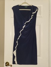 Lauren ralph Lauren Sleeveless Dress Size 6  Navy Blue W White Amd Blue Ruffle