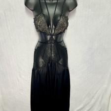 Victoria  s Secret Black Lace Cutout Maxi Slip Dress Nightgown Lingerie Gown L