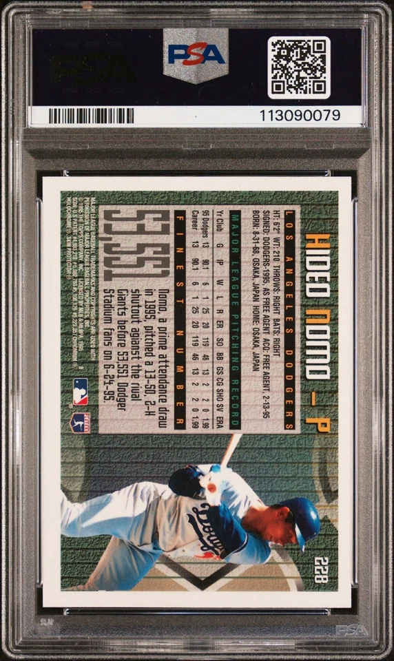 1995 Topps Finest #228 Hideo Nomo Autografiado Auto Dodgers - PSA 10 Tarjeta Foto 2 de 2