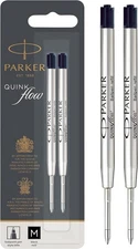 Parker QUINKflow Ballpoint Pen Ink Refill, Medium Tip, Pack of 2, Black 