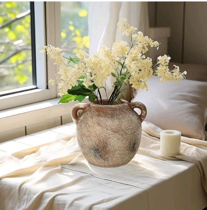 Jarrón rústico de cerámica para granja | Florero decorativo de terracota de cerámica de 6 pulgadas Foto 3 de 4