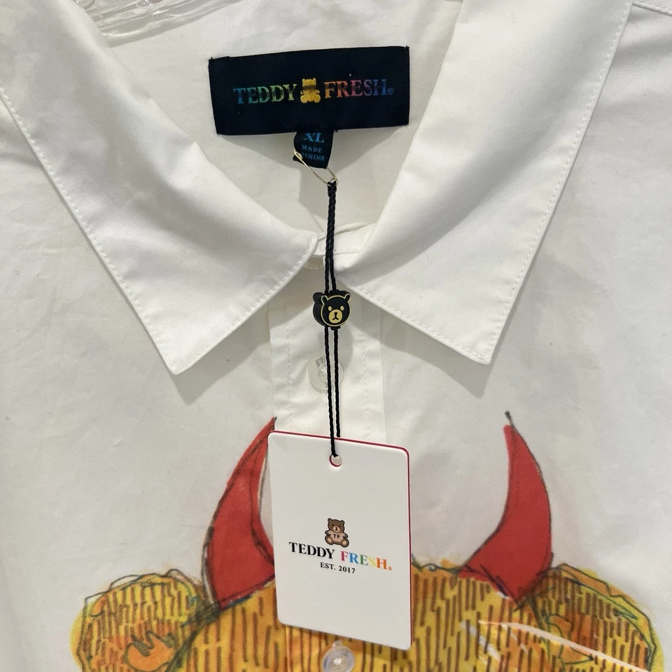 Camisa Teddy Fresh Demons Have Feelings Too blanca con botones para hombre talla XL NUEVA CON ETIQUETAS Foto 2 de 4