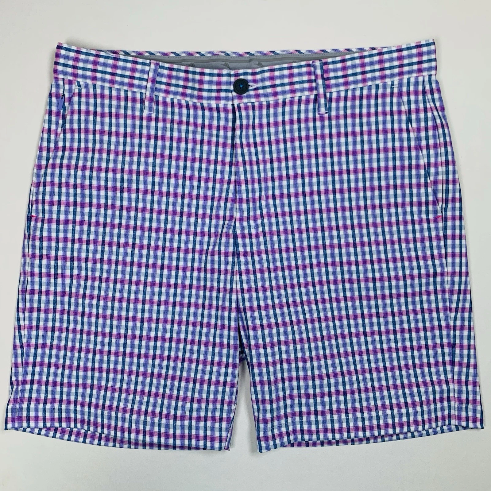 Tommy Bahama Chino Shorts Mens 34 Multi Color Check Nylon Spandex Stretch Marlin