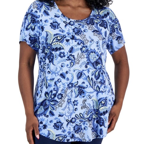 JM Collection Plus Size Bloom Print Short Sleeve Top Size 2X
