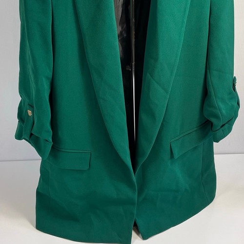 Zara Emerald Green Women's Open Front Blazer Size Small 3/4 Sleeves Rolled Cuff - Imagen 6 de 12