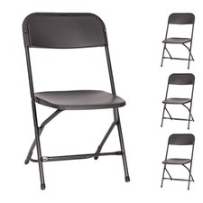 Black Plastic Folding Chairs 4 Pack Indoor Outdoor Event 650lb Extra Wide
