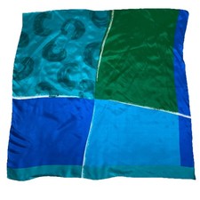 Vintage Liz Claiborne Silk Scarf Square 30X31" Blues Greens Colorful Dopamine