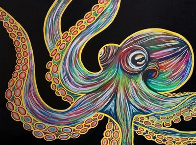 Neon Octopus - Original ''Print'' Numbered Limited Edition ACEO