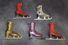 Lot of 5 Ice Skate Christmas Ornaments, 4" Tall, Assorted Styles