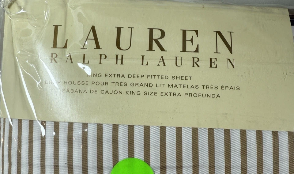 Винтажная простыня на резинке Ralph Lauren Desert Spa Bengal Stripe King очень глубокая резинка - Изображение 2 из 4