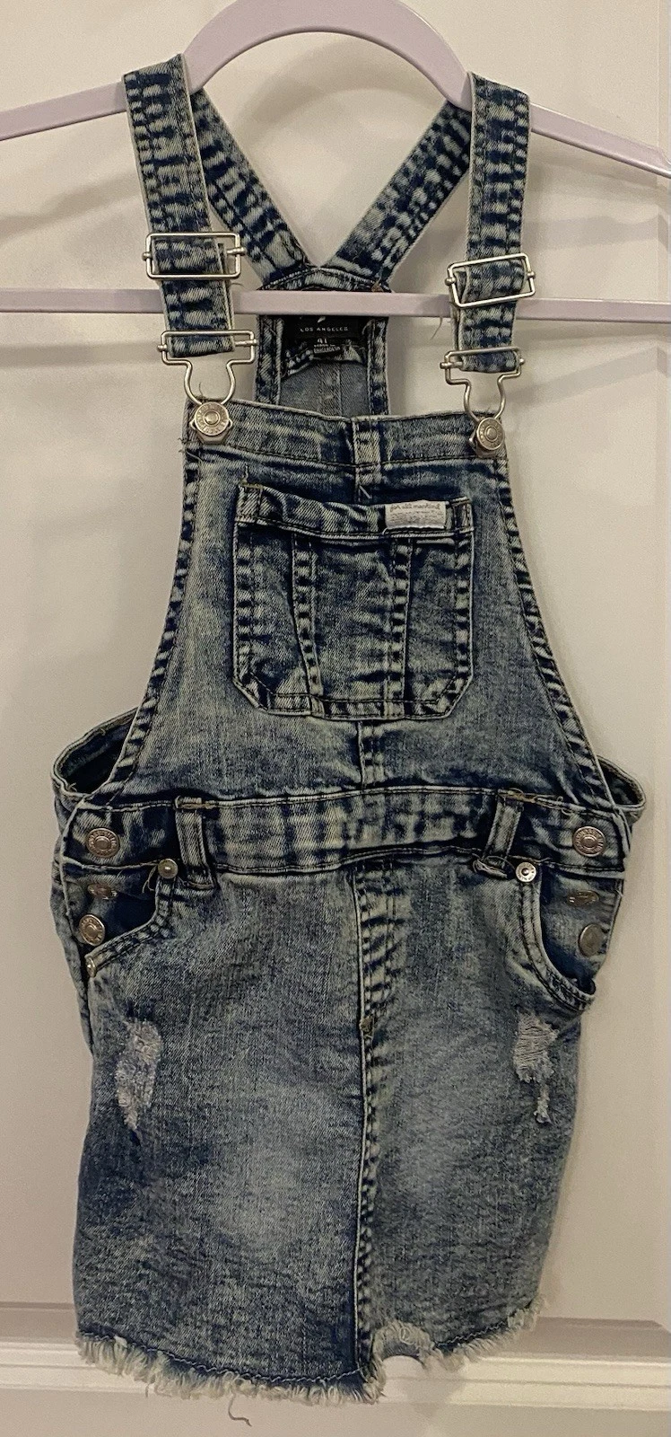 7 For All Mankind Kids Short Denim Romper 4T Blue Distressed Button Sides