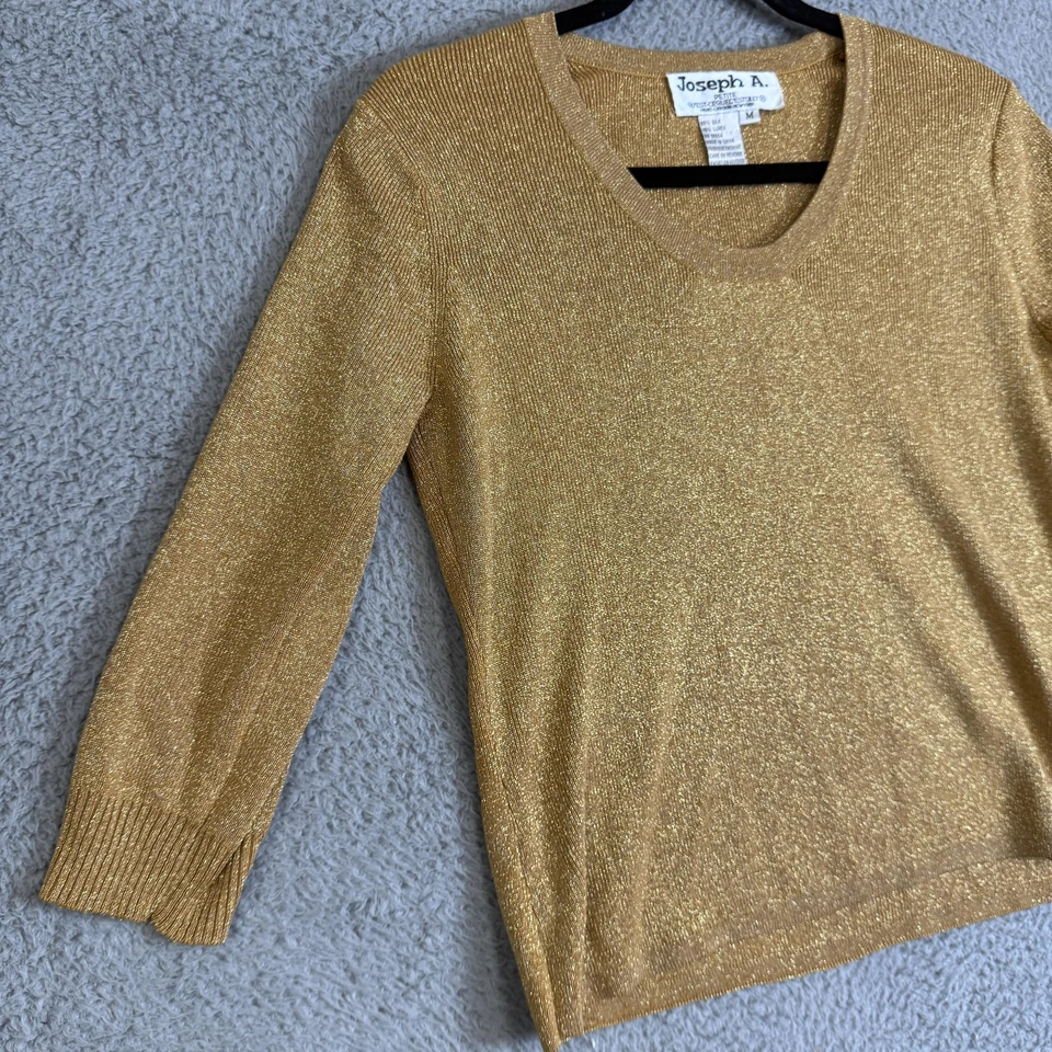 Suéter Joseph A. Para Mujer Pequeño Mediano Dorado Cuello en V Seda Lurex Metálico Pullover Foto 2 de 4
