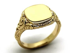 Size S / 9 Solid Genuine New 9ct 9k Yellow Gold Square Engraved Signet Ring 335