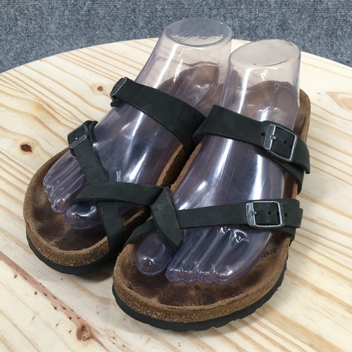 Birkenstock Sandals Womens 37 Mayari Slides Black Leather Buckle Casual Flats - Picture 3 of 16