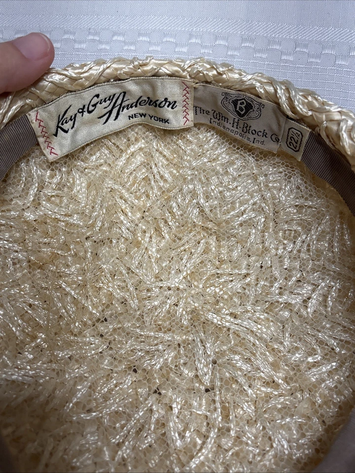 Vintage Kay & Guy Anderson New York Straw Pillbox Woven Hat  50s 60s -Size 22.5 - Image 4 of 4