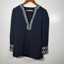 Tory Burch Blue Tunic Ariana Embroidered Knit Trim Long Sleeve Women's Size 0