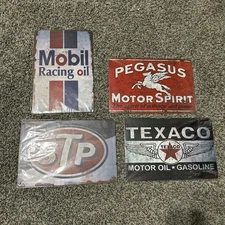 4PCS Vintage Metal Tin Signs Retro Garage Art Man Cave STP Mobil 12x8