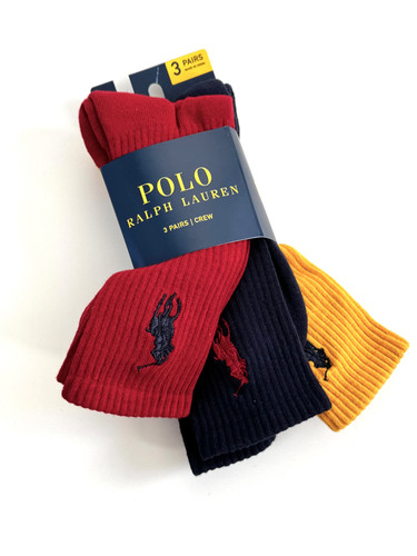 POLO RALPH LAUREN MEN'S Ribbed Crew socks COTTON Embroidered LOGO 3 PAIRS - Picture 13 of 14