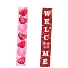 Banner Porch Sign, 70.86 x 11.81 Inch Red Love Heart Door Hanging Valentines