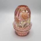 FENTON FAIRY LAMP Opalescent Hand Painted Sunflower signed K. Easton Small chip