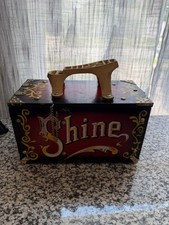 Vintage Wood and Metal Shoe Shine Box "5 Cent Shine" Circus Carnival Theme
