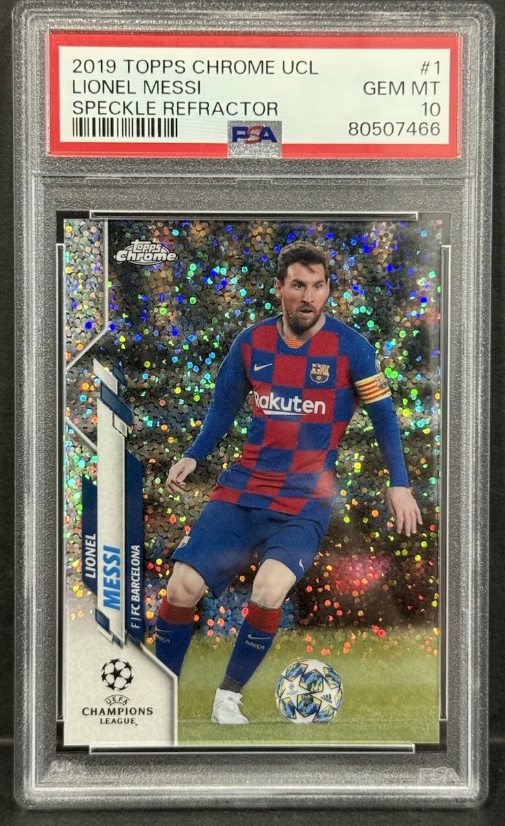 2019 Topps Chrome UCL Barcelona Lionel Messi Speckle Refractor PSA