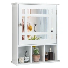 Wall-Mounted Bathroom Storage Cabinet Mirrored W/ Adjustable Shelf White