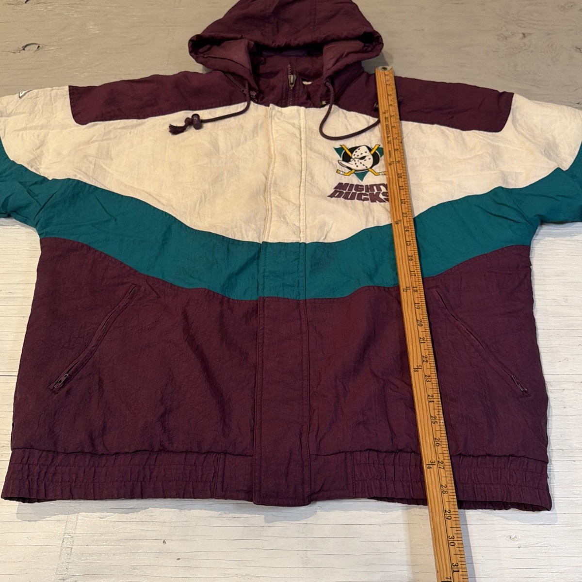 Veste Vintage Starter Anaheim Mighty Ducks NHL Années 90 - Taille Grand/XL - Style Bouffant Avec Zip - Occasion