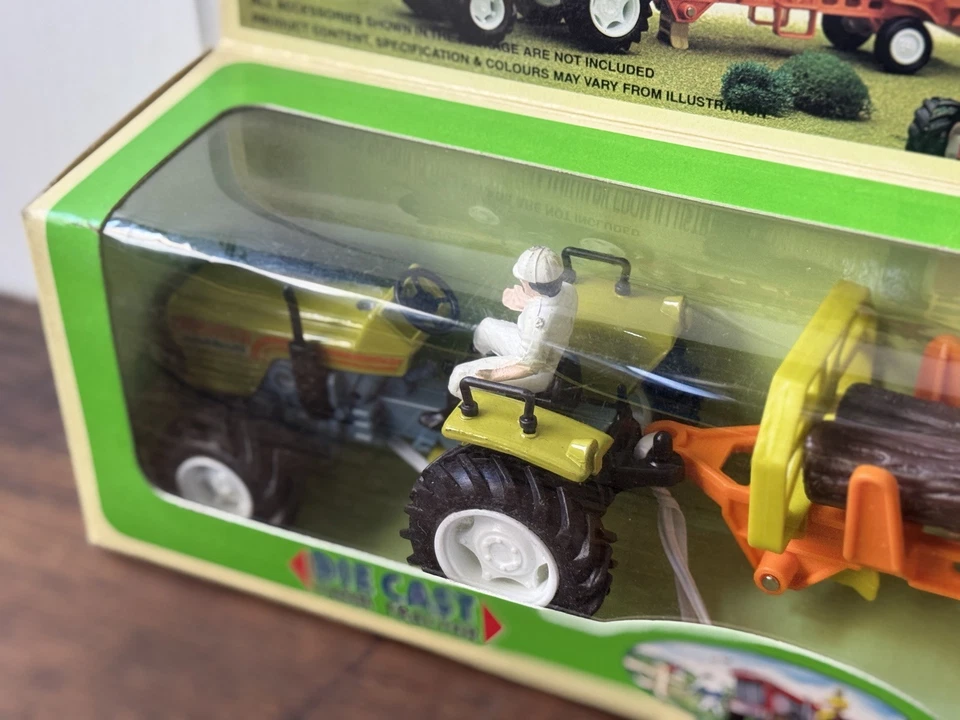 Vintage 1992 New-Ray Country-Life Die-Cast Red Tractor w/ Logging Trailer 04413 - Image 2 of 4