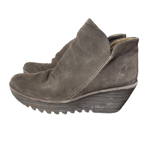 Fly London YIP 41 US 10 Womens Oil Suede Taupe Tan Wedge Platform Ankle Boots - Picture 1 of 8