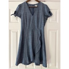 J.Crew Womens Blue Chambray Ruffle Faux Wrap Dress Style Size 6