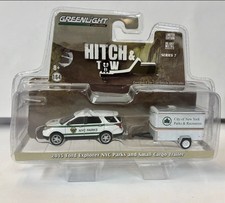 Greenlight Hithch & Tow, 2015 Ford Explorer NYC Parks &small Cargo Trailer 1:64