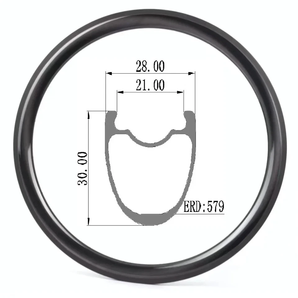 Ruedas de bicicleta de grava de carbono 700C llantas sin cámara 28 mm de ancho 30-55 mm Foto 2 de 4