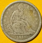 1840 (No Drapery) U.S. SEATED LIBERTY SILVER DIME 10c COIN (Fine), 981K Mintage!