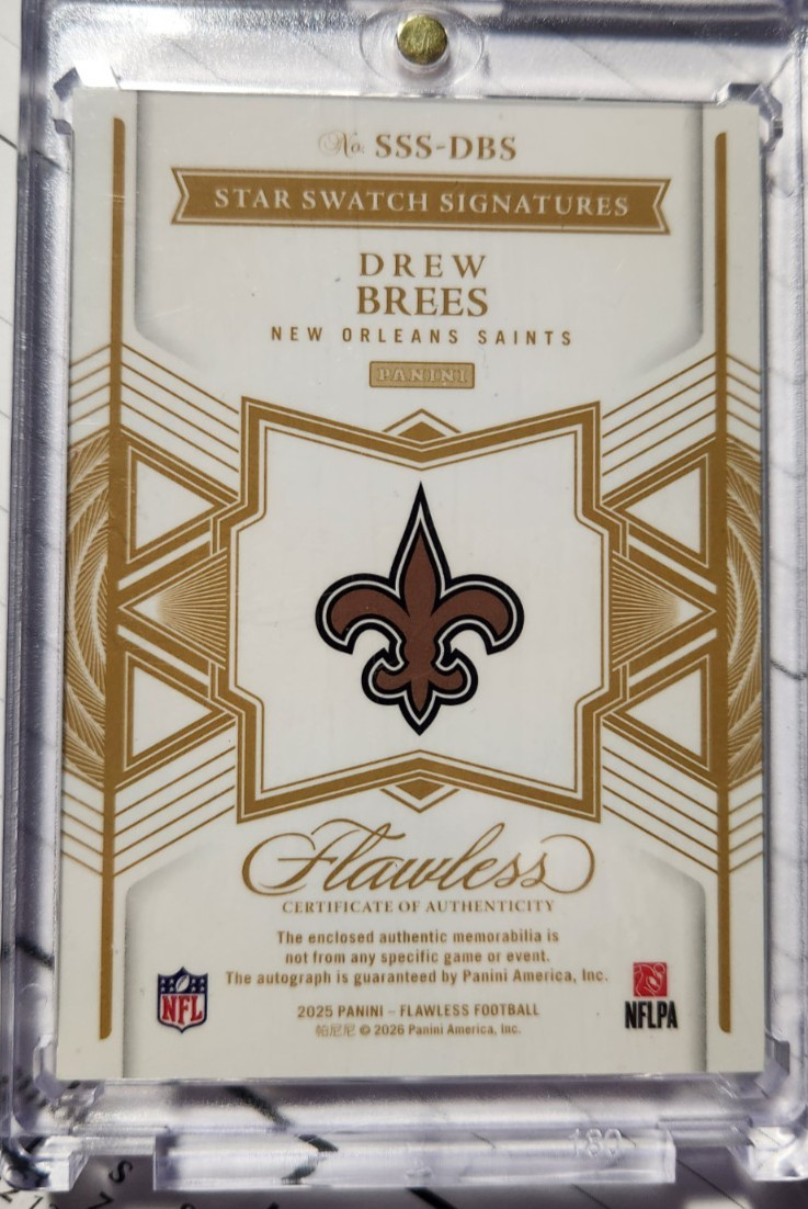 DREW BREES - 2025 Panini Flawless Ruby Patch Auto /15 HOF view 3