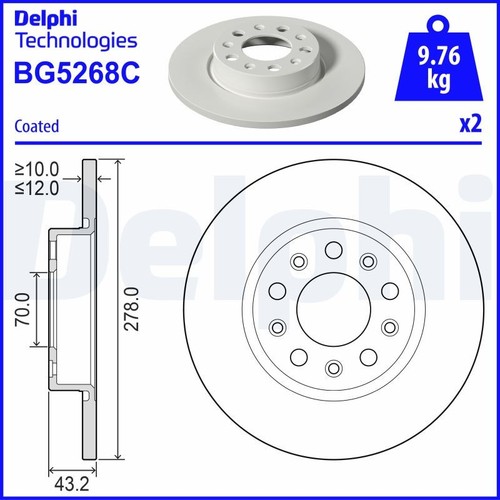 2x BRAKE DISC BG5268C FOR JEEP COMPASS 55263088/63087/83099/84064 2.0L 4cyl - Picture 2 of 6