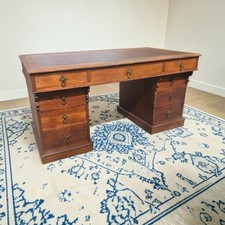 Large Antique Oak Pedestal Desk