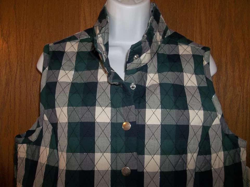 全新 女式 BAXTER & WELLS 绗缝背心 海军蓝 绿色 S 码 MSP 30.00 美元 — 第 2/4 张图片