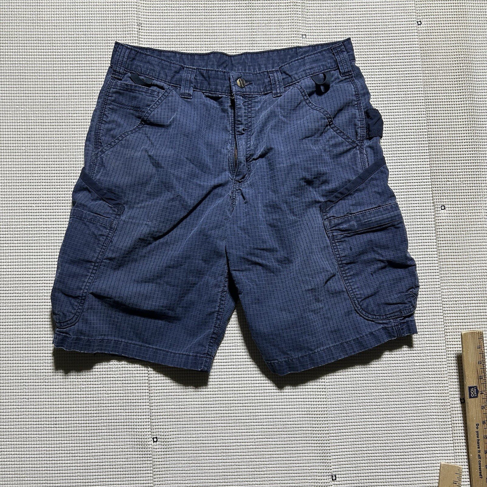 Carhartt Cargo Shorts Mens 34 Blue Canvas Workwear Relaxed Fit Stretch
