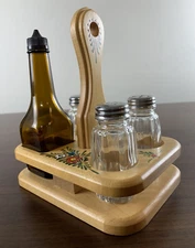 Wooden Condiment Caddy for Seasonings and Maggi Arome Wurze ~ has chip, READ