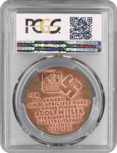 Germany - Third Reich bronze medal 1939, PCGS SP63, "Adolf Hitler 50th birthday" - Picture 2 of 2