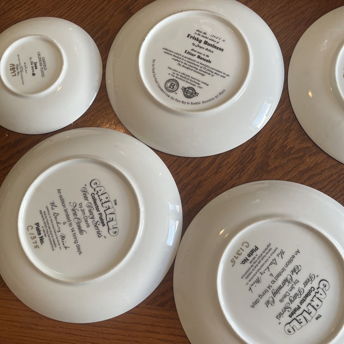 Vintage 90s Set Of 5 Garfield's 8 In. Collectible Porcelain Plates