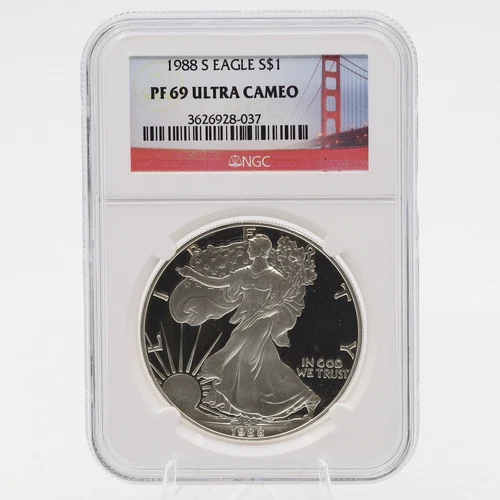 1988 S Proof Silver Eagle $1 PF69 Ultra Cameo NGC .999 Silver San Francisco