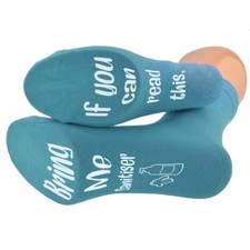If You Can Read This Bring Me Sanitiser Ladies Turquoise Socks UK 3.5-7.5-N1155