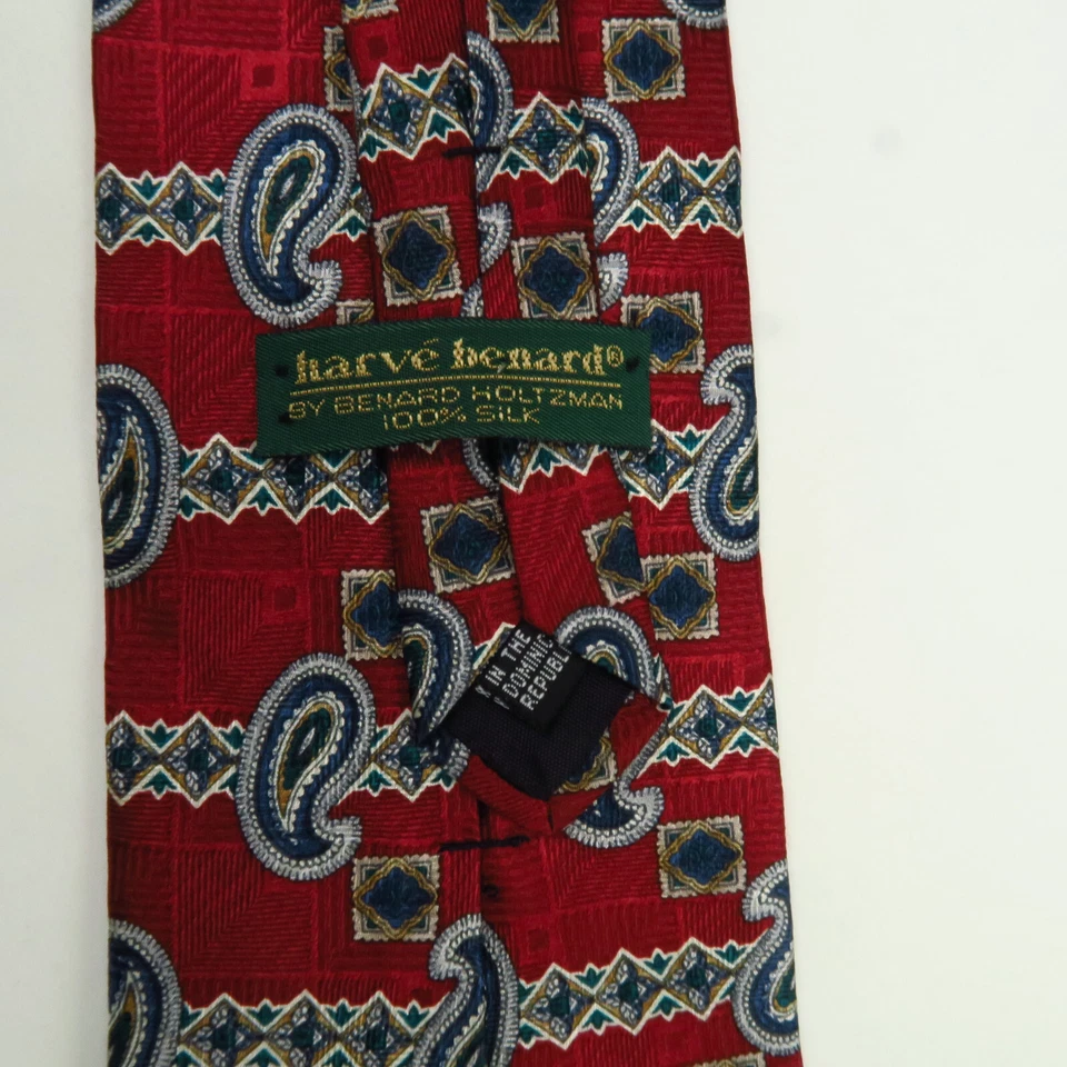 Corbata de cuello Harve Benard para hombre roja azul cadena de cachemira a rayas 58"x4" Power Preppy Foto 3 de 4