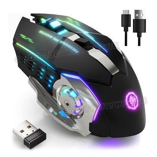 Wireless Gaming Mouse Ergonomic Optical RGB Backlit Recharge PC Laptop Desktop - Picture 2 of 10
