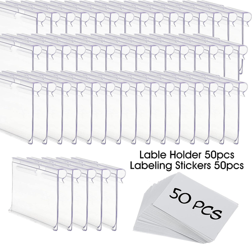 50pcs Labels for Storage Bins Plastic Label Clip Basket Clip On Wire Shelf Price - Picture 2 of 12